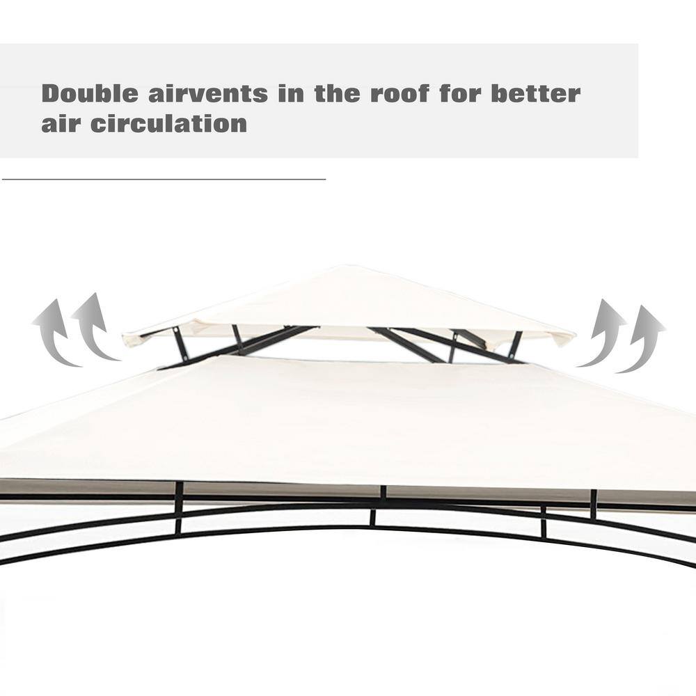 None 13 ft. L x 4.5 ft. W White Steel Double Tiered Backyard Patio BBQ Grill Gazebo with Bar Counters and Extendable Shades