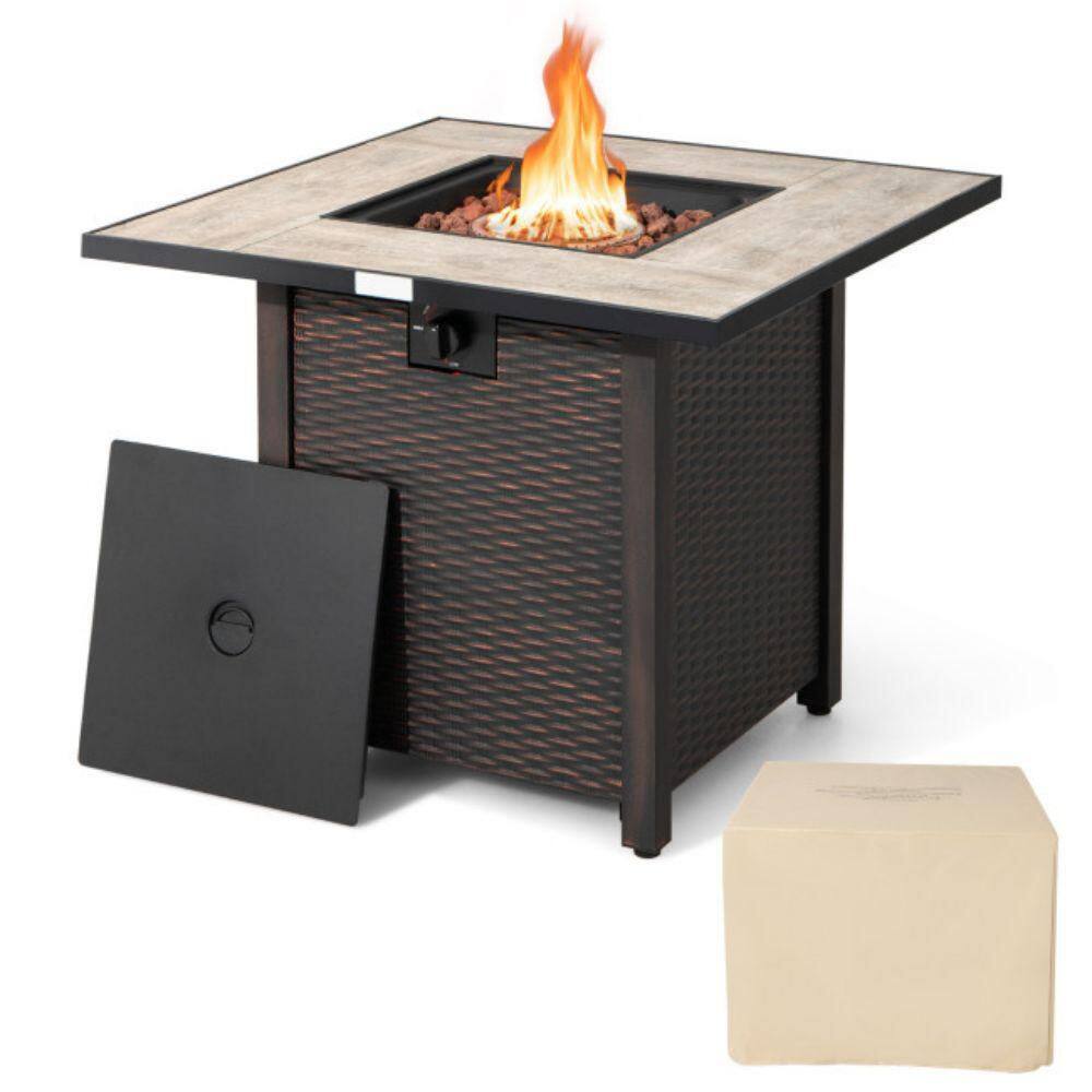 Alpulon 30 in. Outdoor Square Propane Gas Fire Pit Table with Ceramic Tabletop and Table Cover