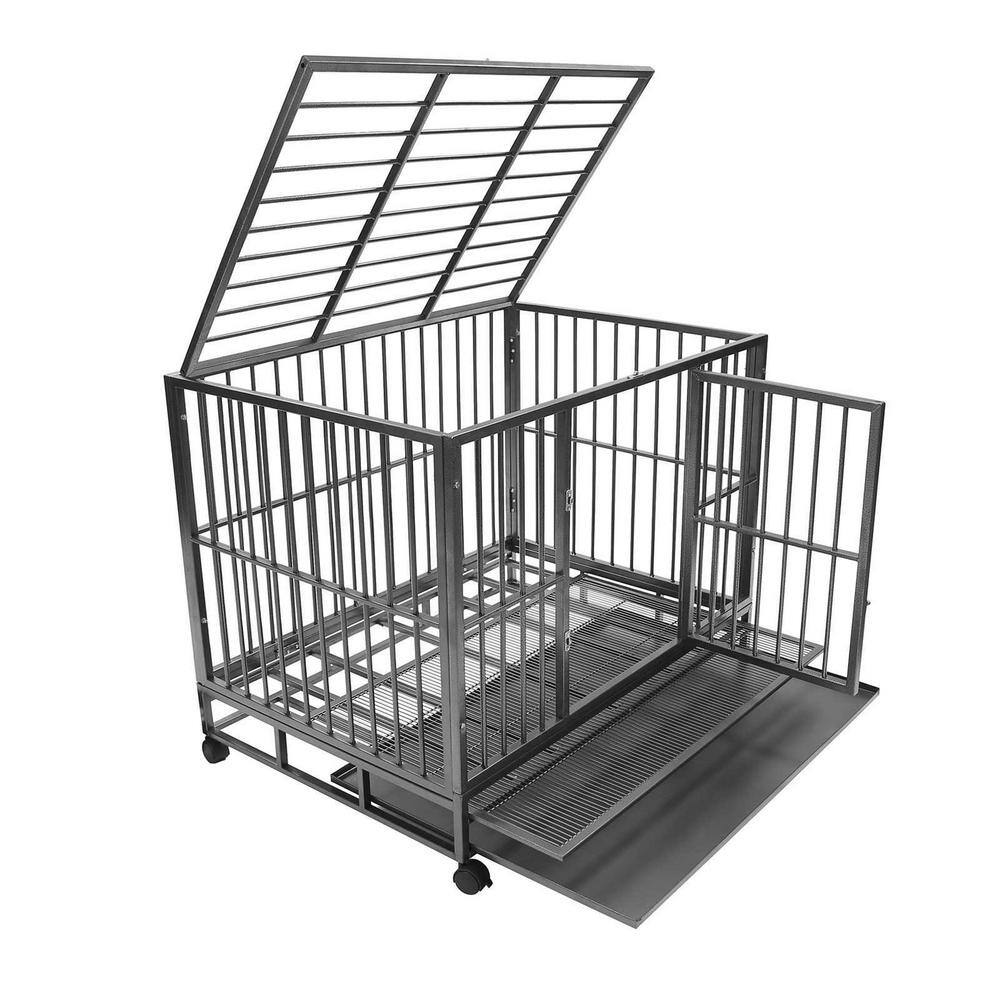 SMITHBUILT Heavy-Duty Metal Dog Cage in Silver - X-Large 48 in.