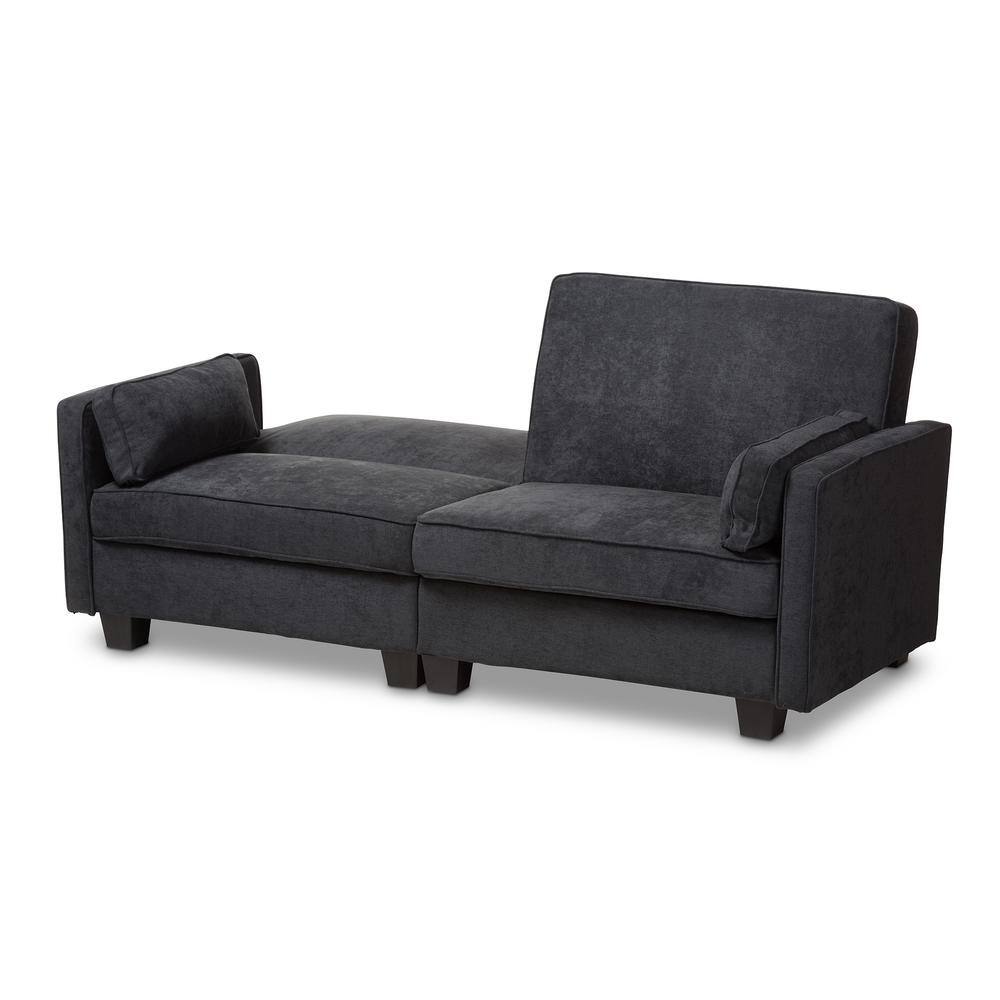 Baxton Studio Felicity 82.7 in. Dark Gray Polyester 3-Seater Twin Sleeper Sofa Bed with Square Arms