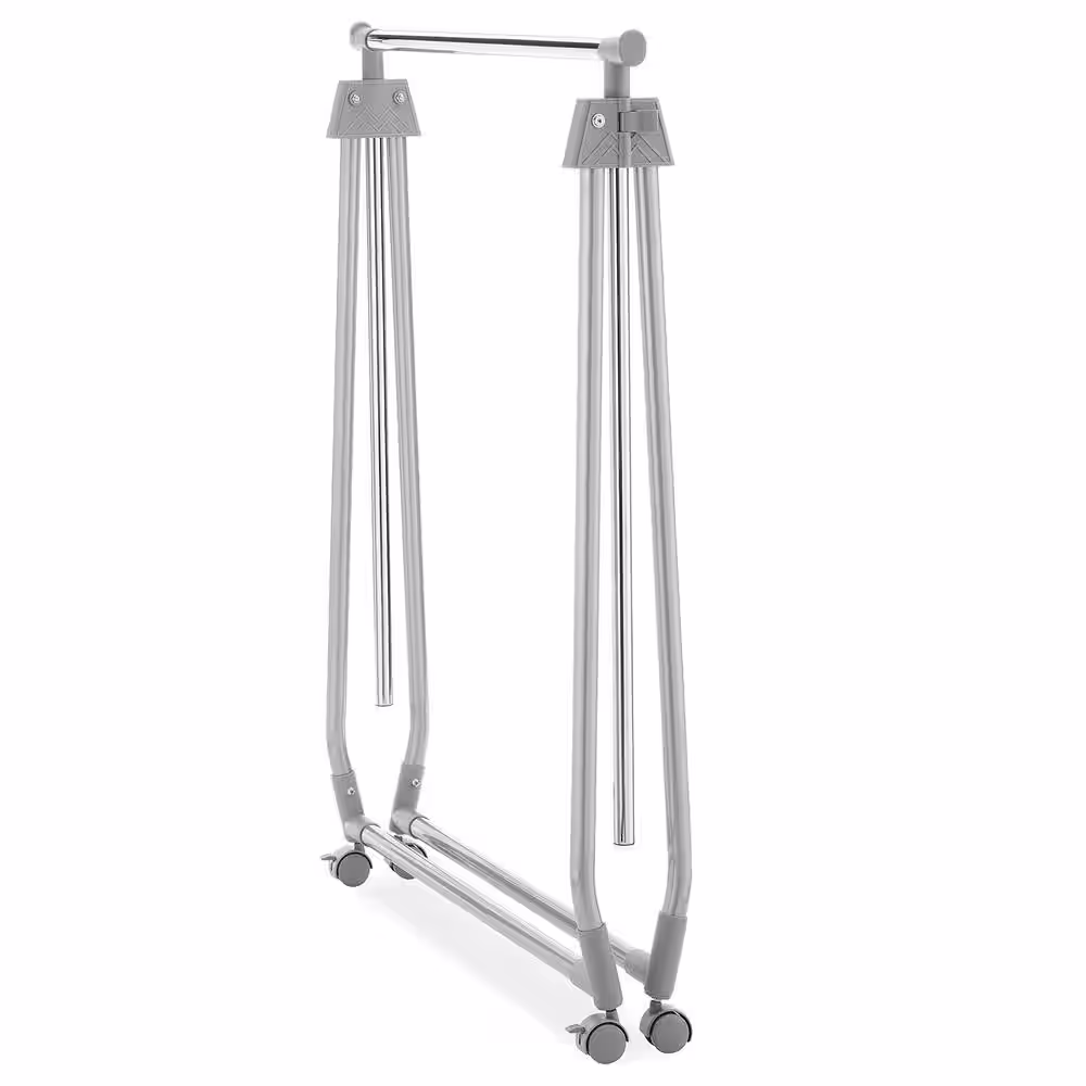 None Silver Metal Garment Clothes Rack Collapsible 34.8 in. W x 66.3 in. H