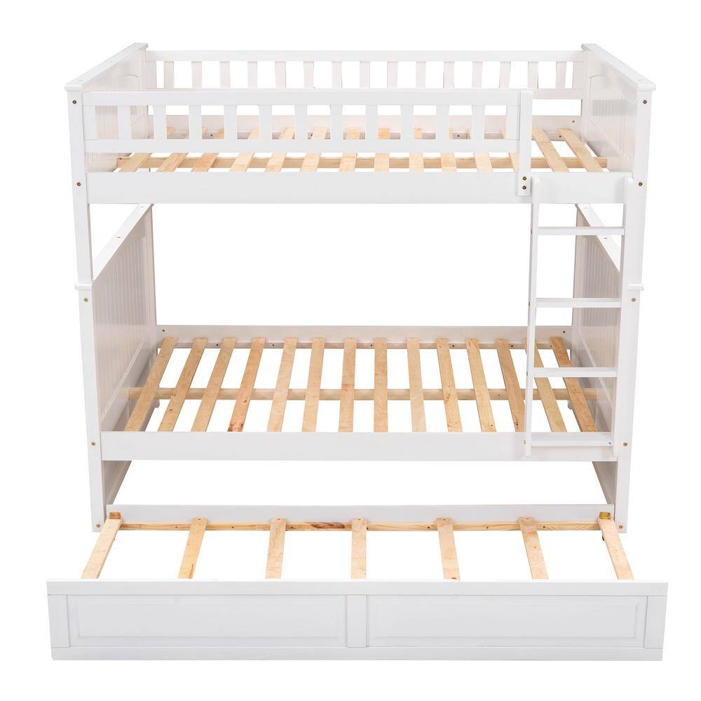 Harper & Bright Designs White Full Over Full Wood Bunk Bed with Twin Trundle