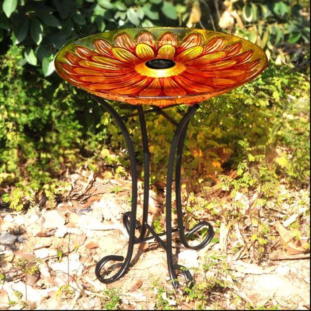 Hi-Line Gift Solar Glass Sunflower Birdbath