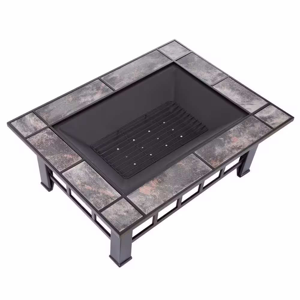 Pure Garden 37 in. Steel Rectangular Tile Fire Pit with Cover