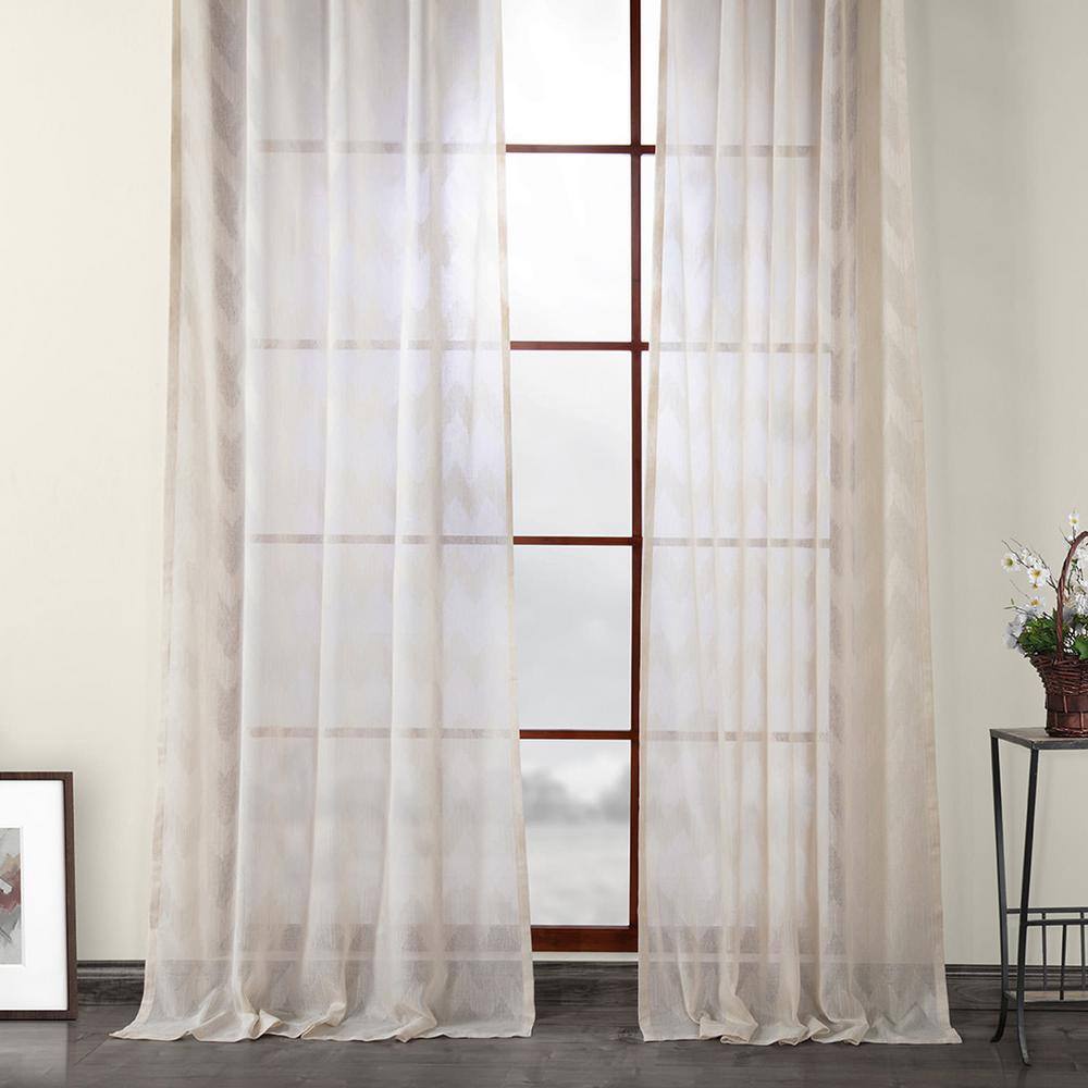 Exclusive Fabrics & Furnishings Sirius Beige Patterned Linen Sheer Curtain - 50 in. W x 96 in. L (1-Panel)