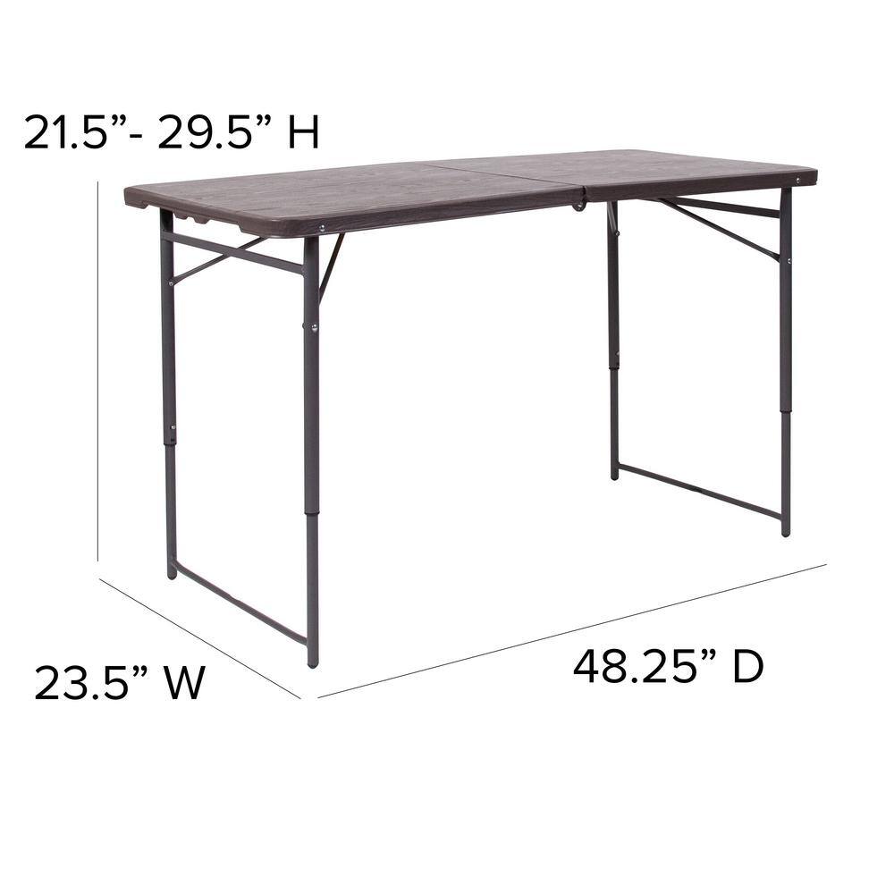 None 48.25 in. Brown Plastic Tabletop Metal Frame Folding Table