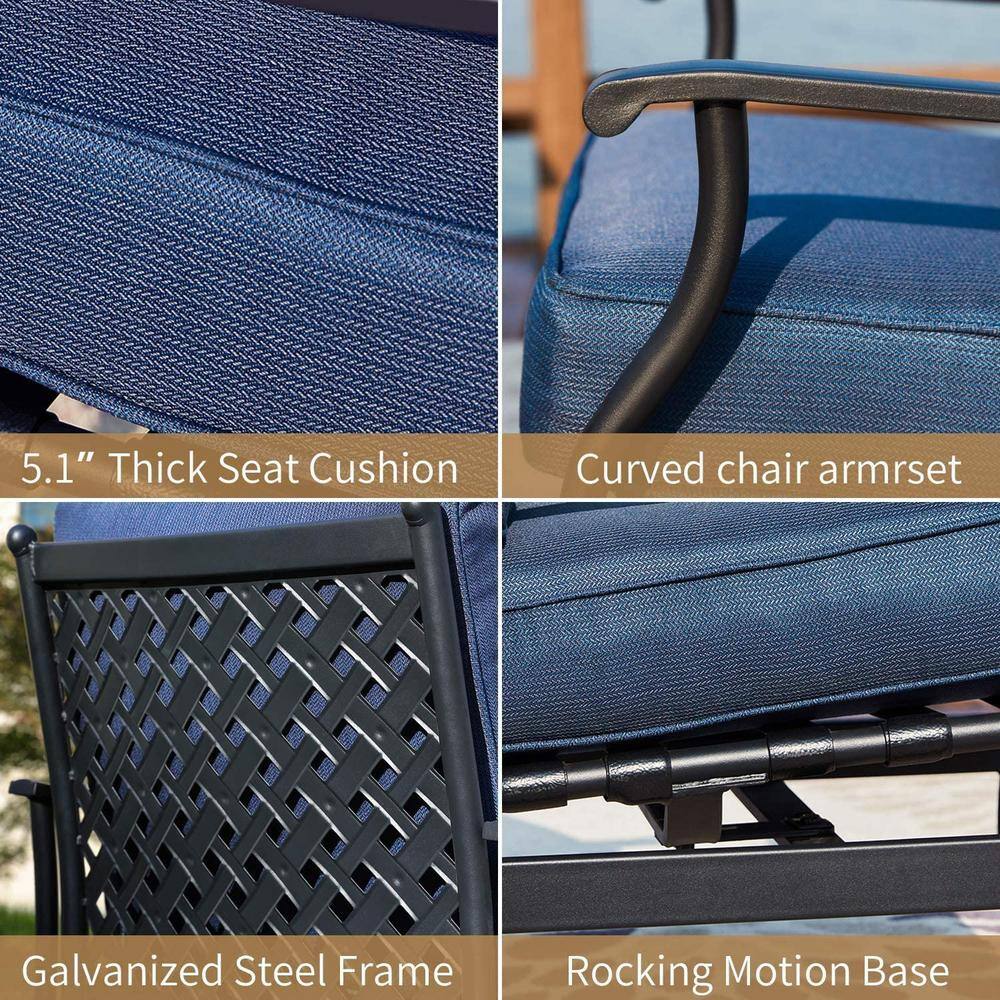 TOP HOME SPACE 4-Piece Metal Patio Conversation Set with Blue Cushions