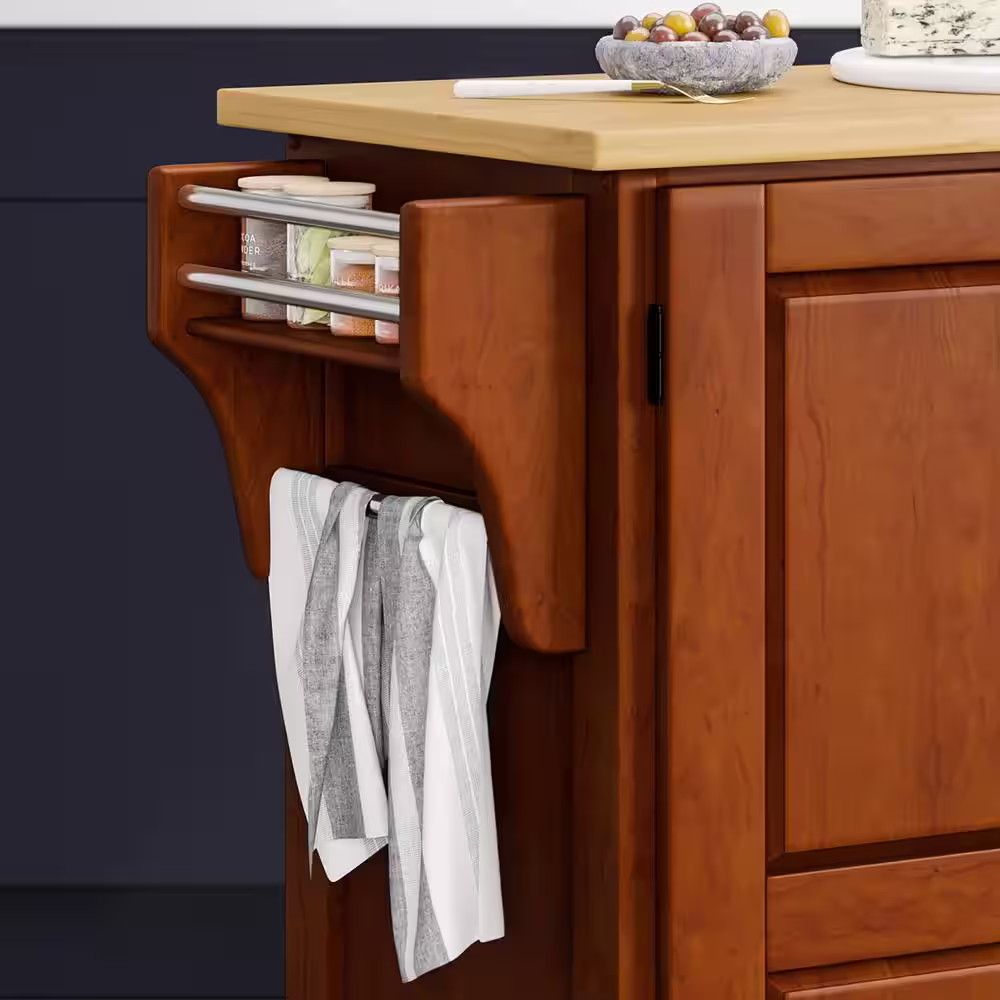 HOMESTYLES Create-a-Cart Cherry Kitchen Cart With Natural Wood Top