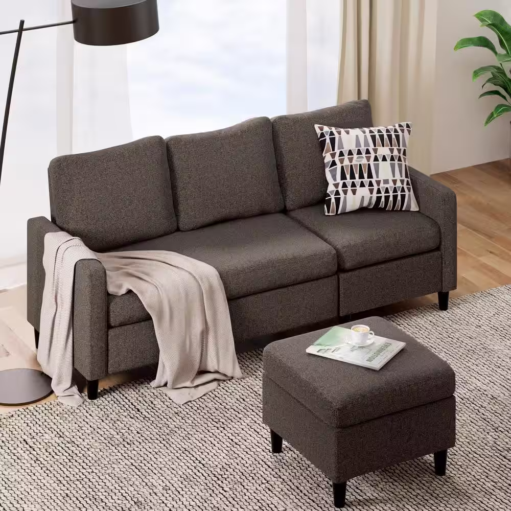 Zinus Hudson 75.87 in. Polyester Convertible Sectional Sofa with Reversible Chaise Dark Gray