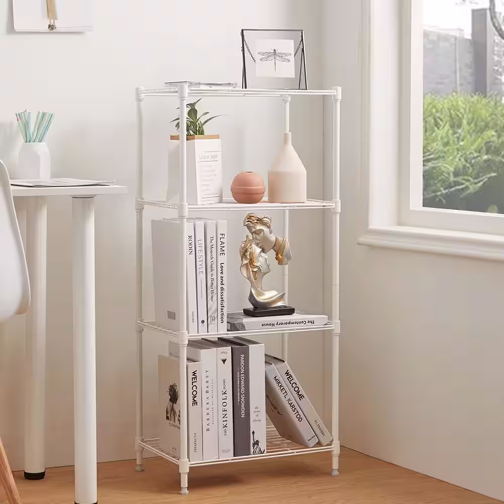 mzg 4 Tier White Powder Coating Wire Shelving Unit 12 in. x 18 in. x 39 in.