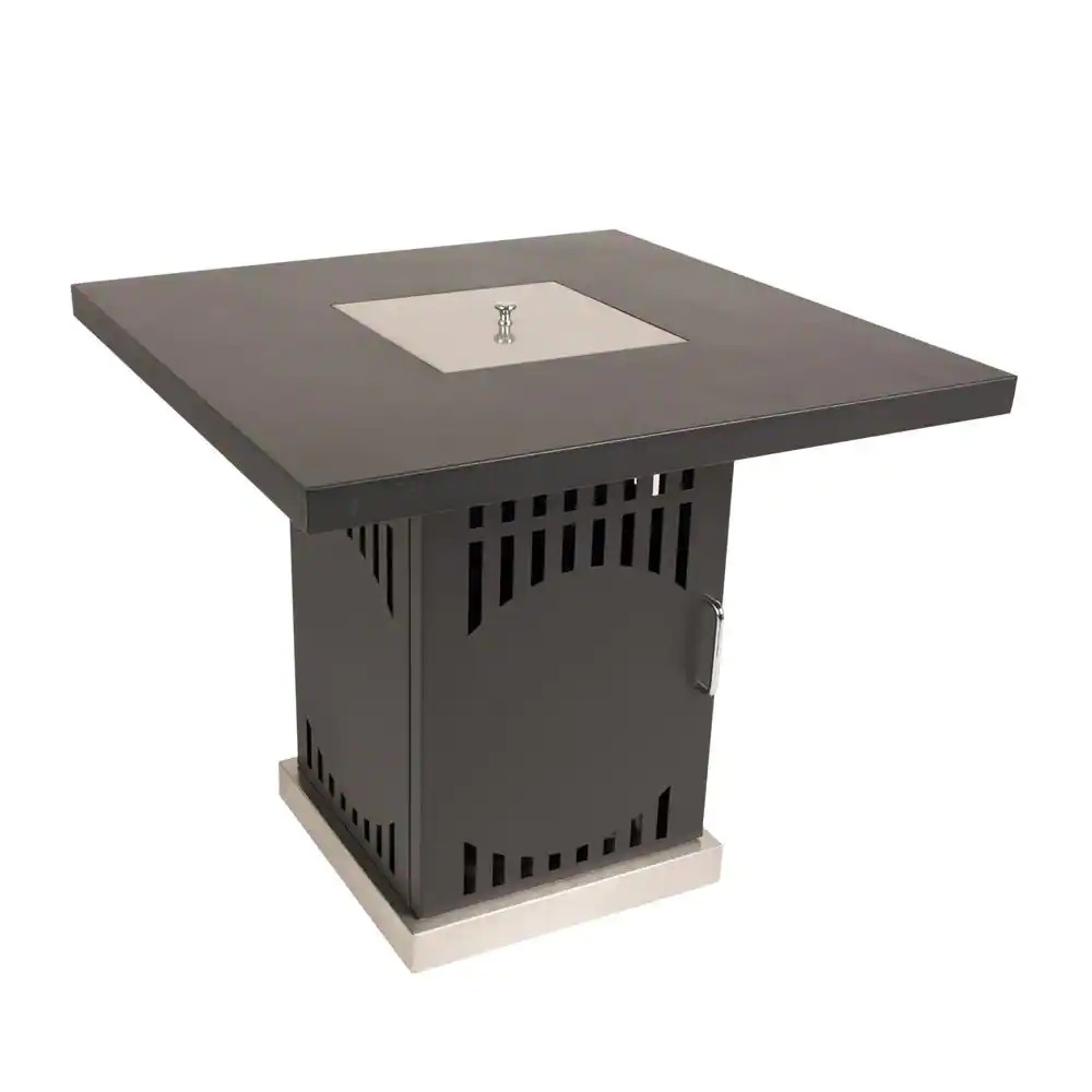 Pleasant Hearth Halifax 30 in. x 27 in. Square Steel Propane Gas Fire Pit Table in Black with Glass Fire Rocks