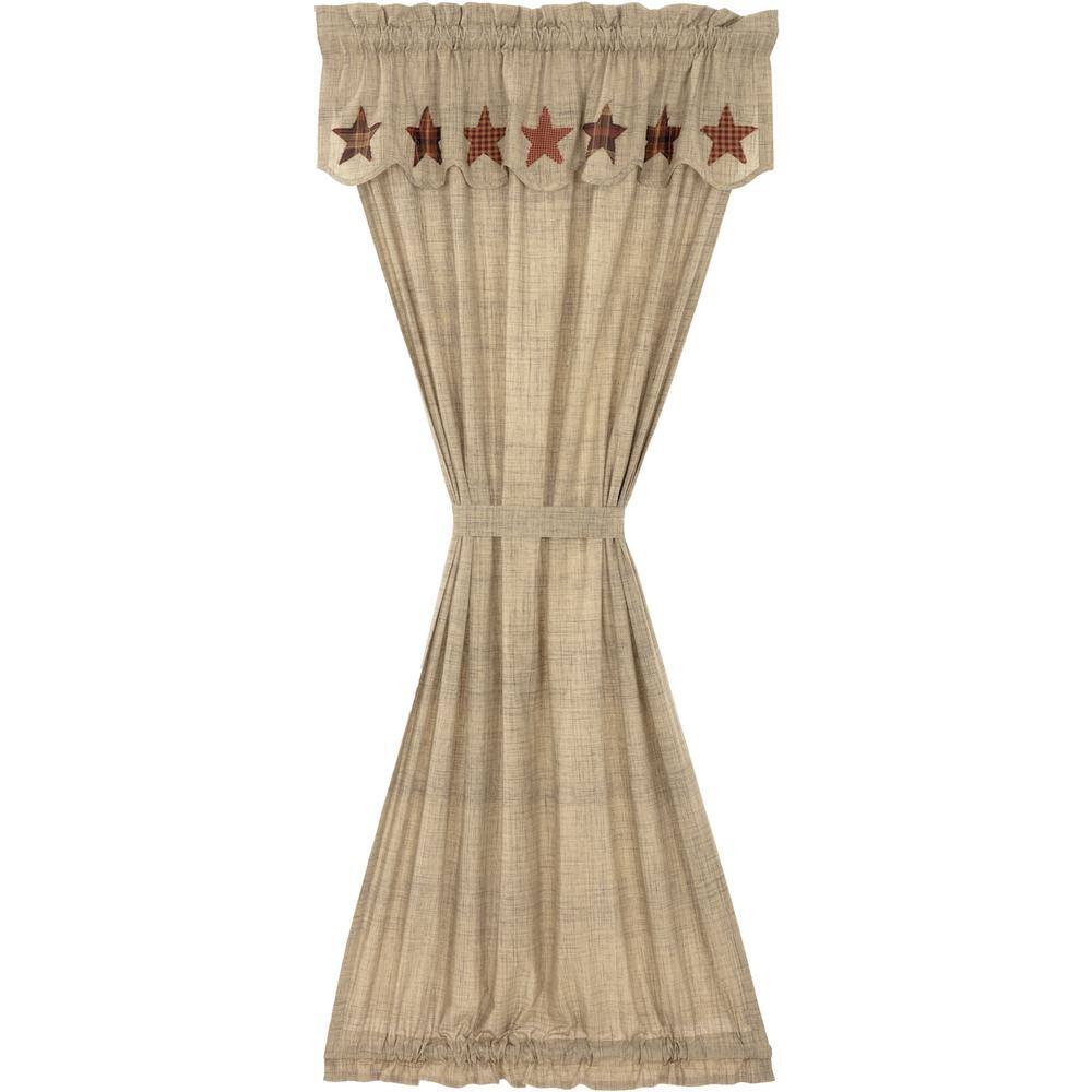 VHC BRANDS Abilene Star 40 in . W x 72 in. L Light Filtering Rod Pocket French Door Window Panel in Tan Brown Burgundy