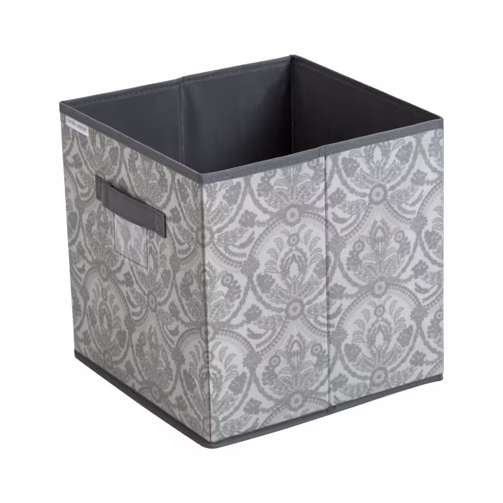 Laura Ashley 12 in. H x 12 in. W x 12 in. D Gray Fabric Cube Storage Bin