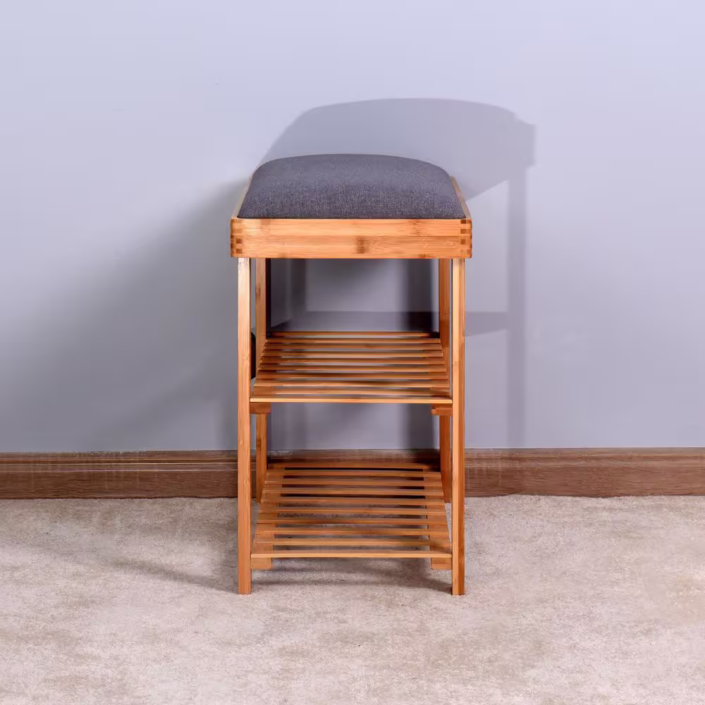 ZIRUWU 19.88 in. H x 11.40 in. W Natural Bamboo Shoe Storage Benches