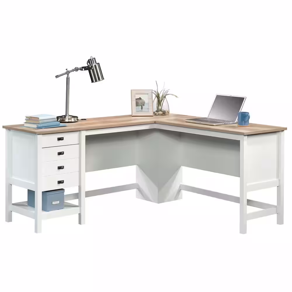 SAUDER Cottage Road 65.118 in. Soft White Engineered Wood L-Shaped Desk