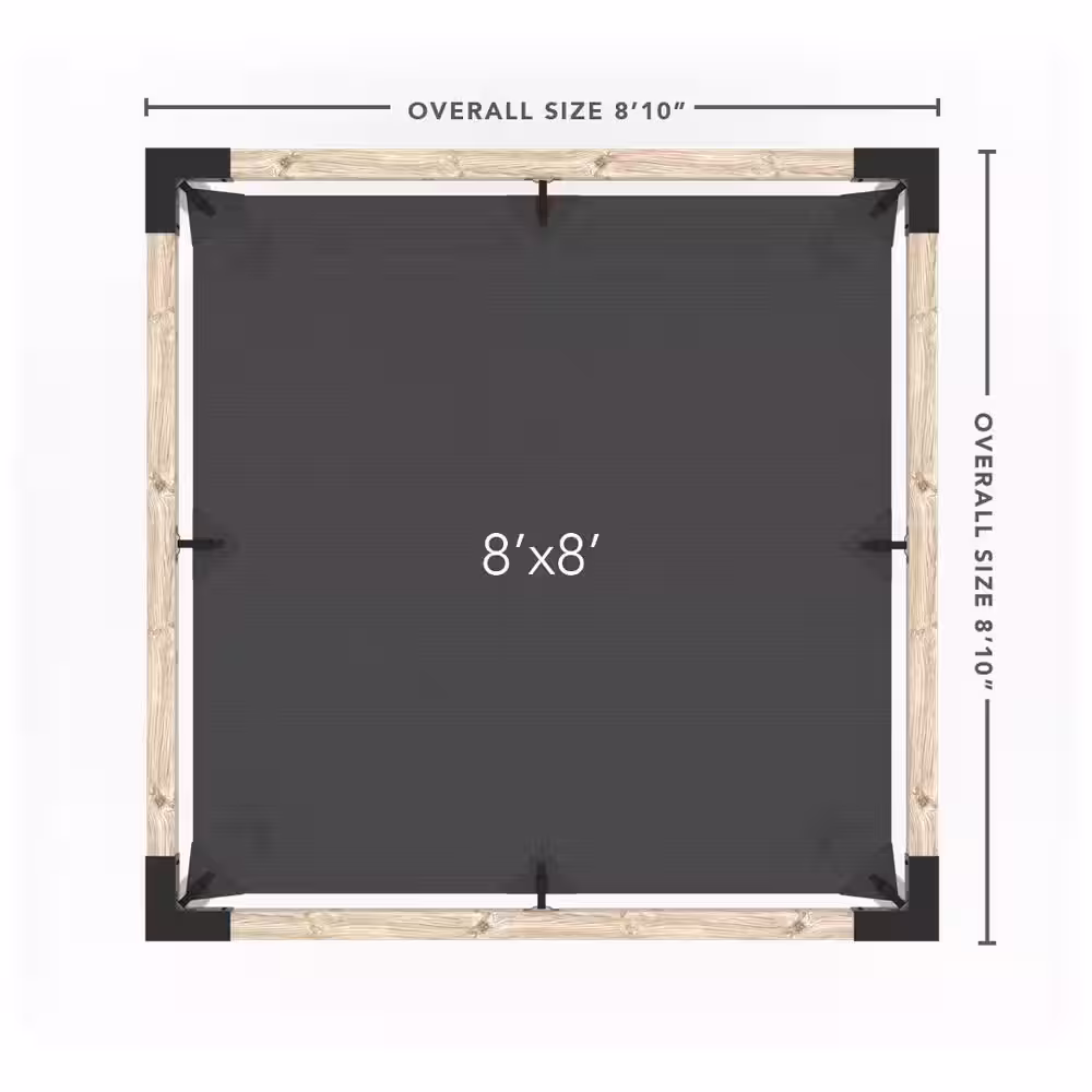 TOJA GRID 8 ft. L x 8 ft. W Pergola Kit with 4x4 KNECT Post Wall and White Shade Sail, 4x4 Wood Posts