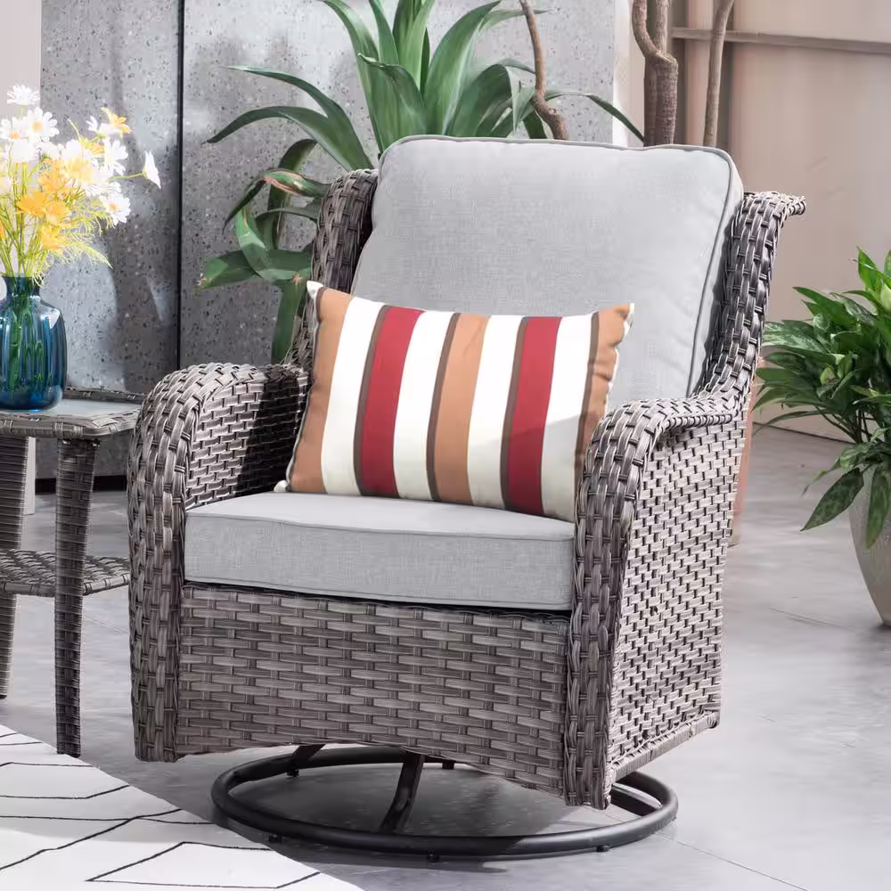 XIZZI Moonlight Gray 8-Piece Wicker Patio Conversation Seating Sofa Set with Gray Cushions and Swivel Rocking Chairs