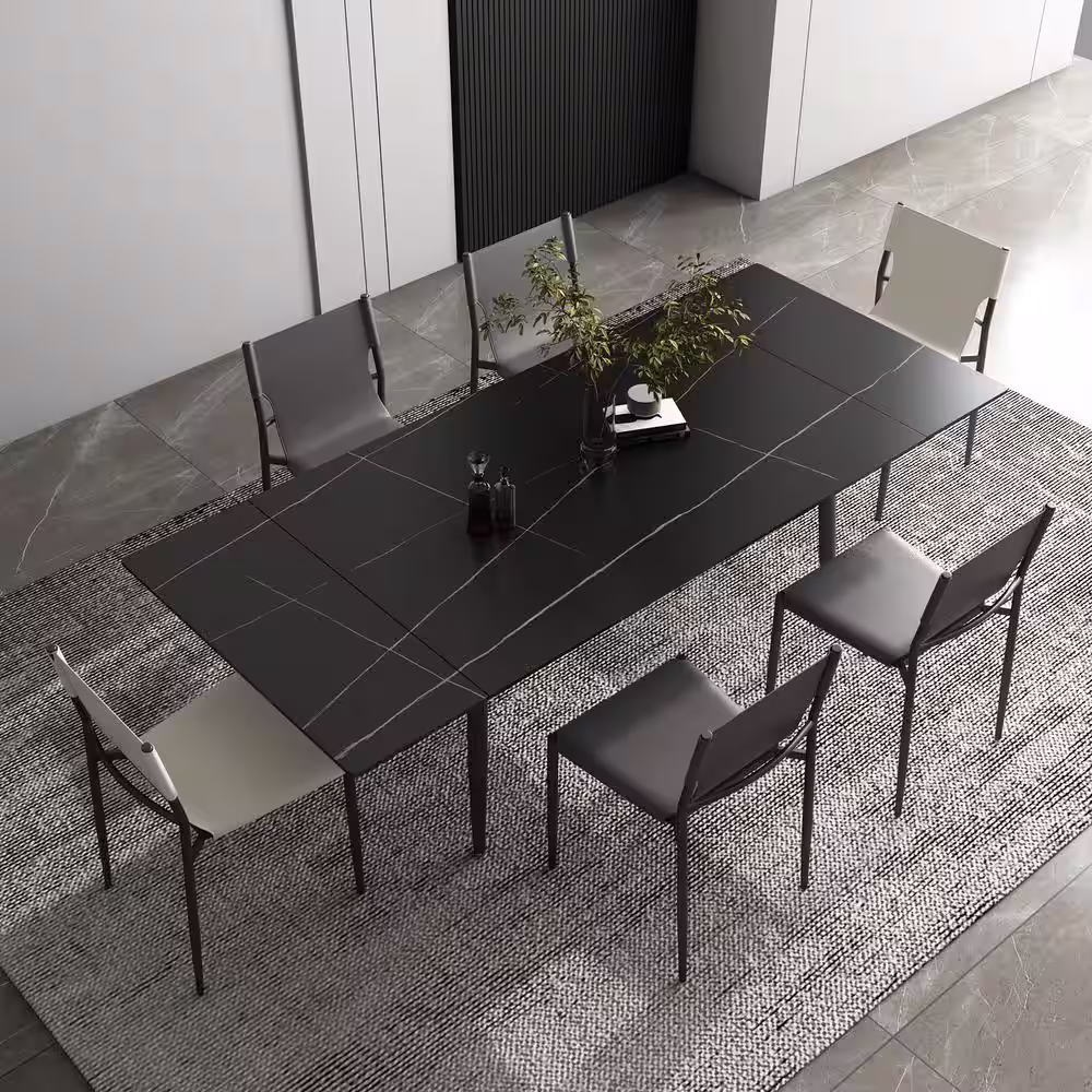 THE RIGHT PATH 62.9'' to 94.4'' Black Stone Extendable Dining Table