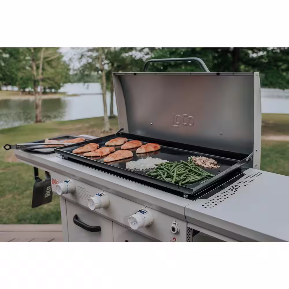 LOCO Series I 36 in. 3-Burner Propane SmartTempâ?Flat Top Grill / Griddle in Chalk Finish with Enclosed Cart and Hood