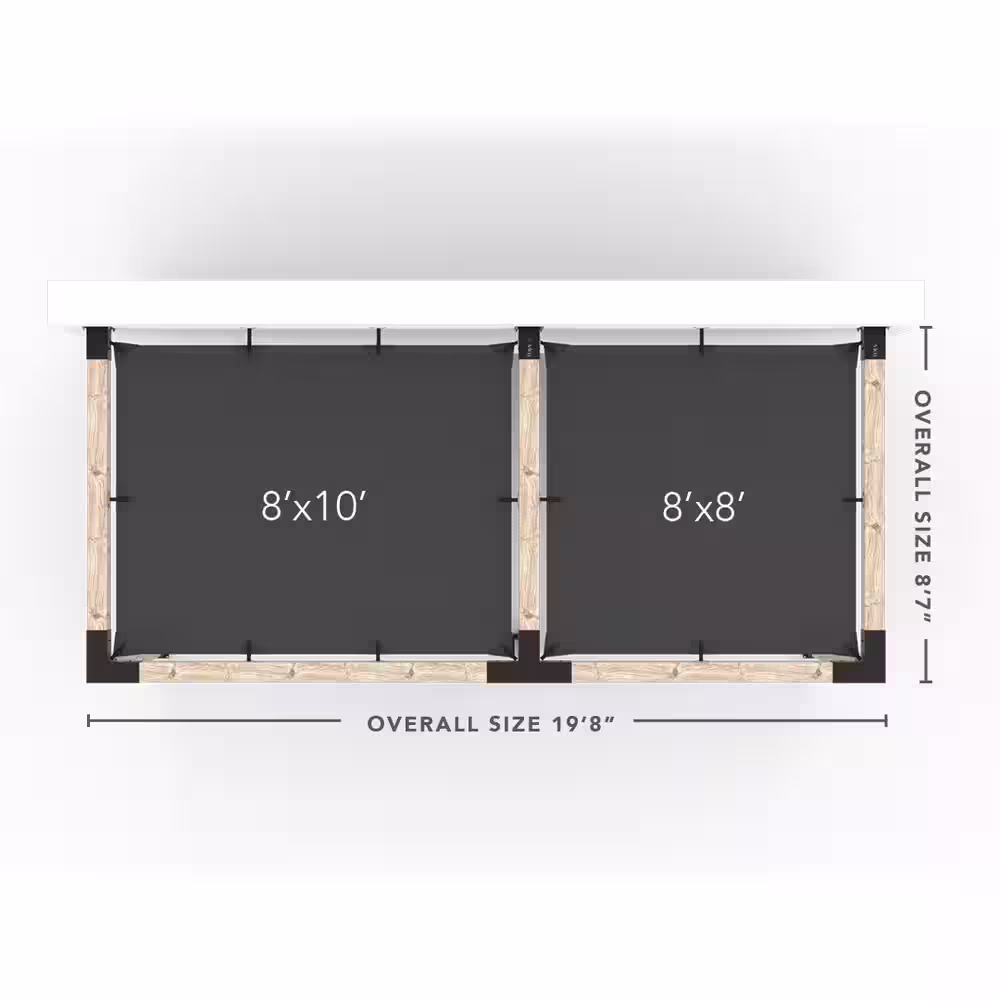 TOJA GRID 8 ft. L x 18 ft. W Double Wall Mount Pergola Kit with 2 Crimson Shade Sails, 6x6 Wood