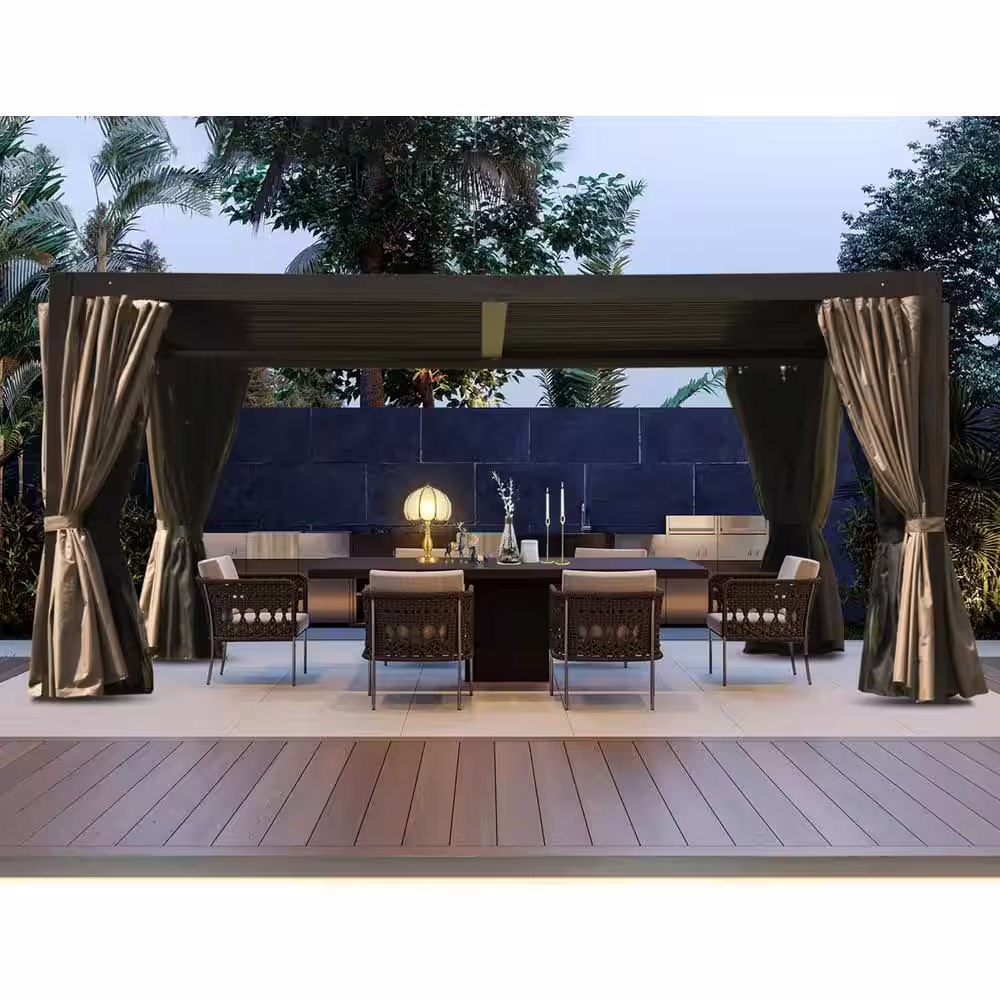 None 10 ft. x 13 ft. Brown Louvered Roof Pergola