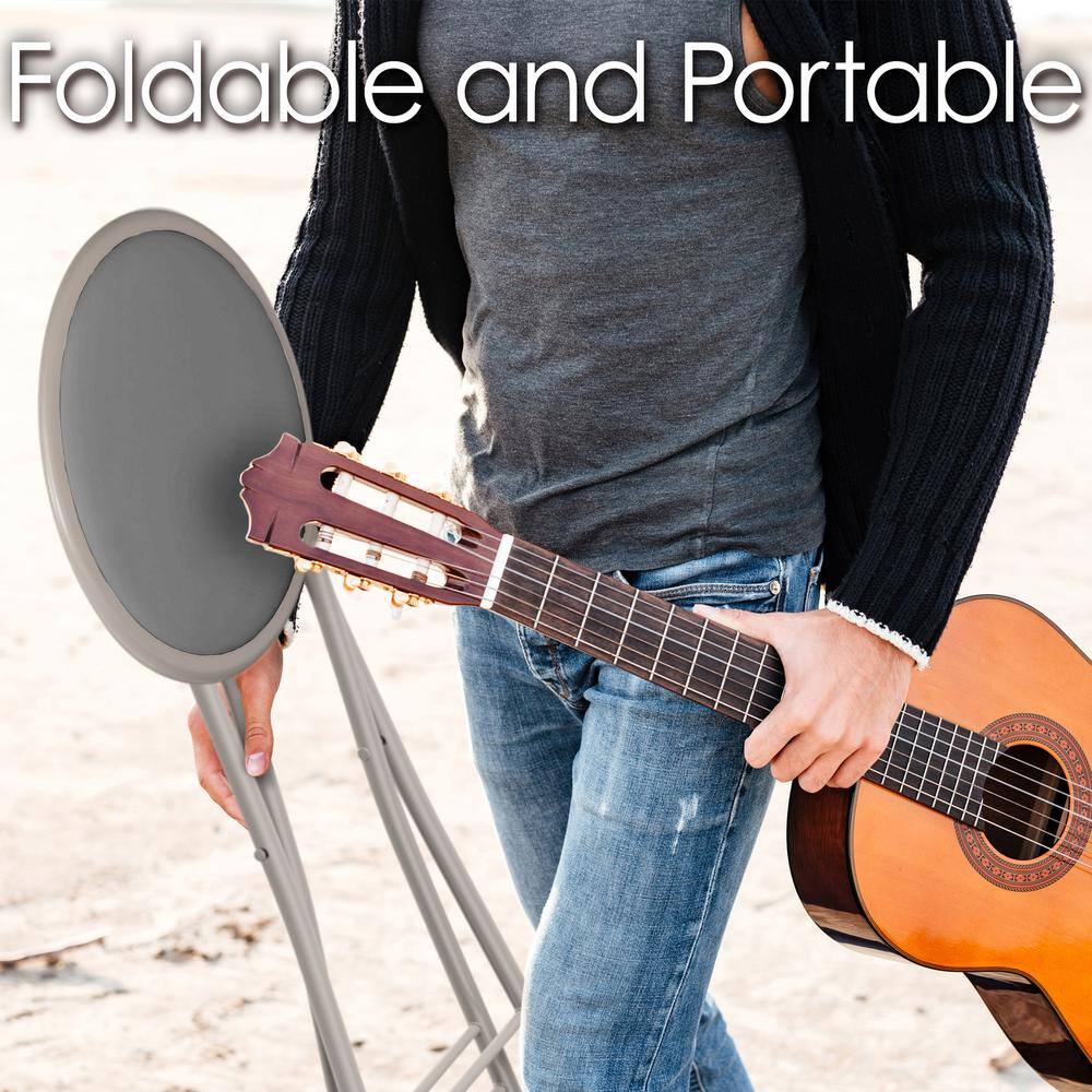 Lavish Home Gray Steel Padded Seats Folding Bar Stools Set of 2