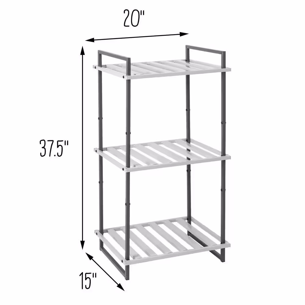 Honey-Can-Do Gray 3-Tier Tubular Steel Shelving Unit (20 in. W x 37.5 in. H x 15 in. D)