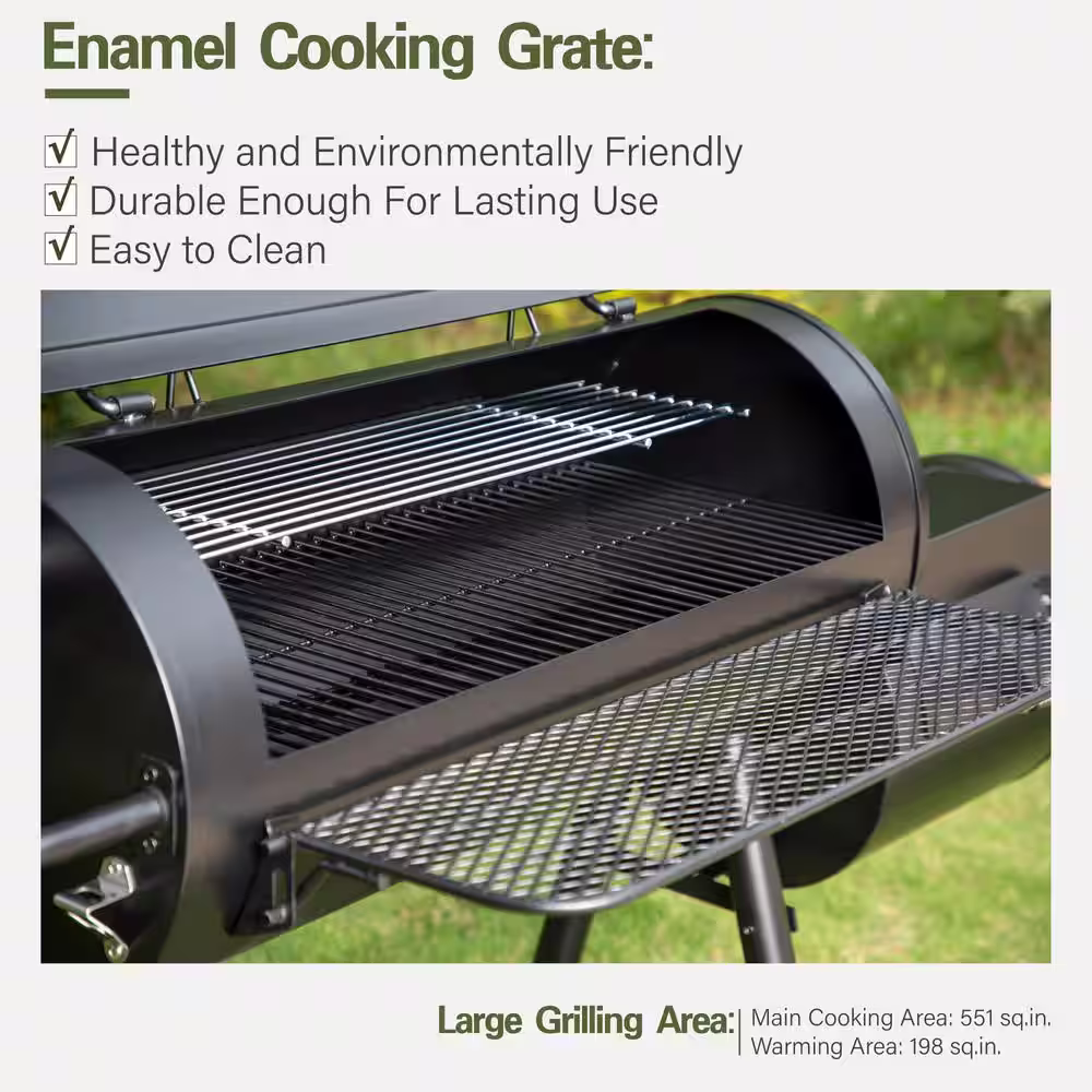 None Extra Large Heavy-Duty Offset Charcoal Smoker in Black