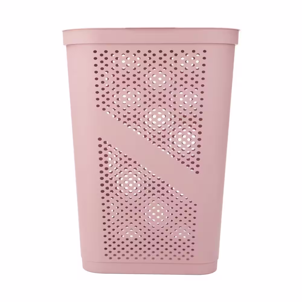 Mind Reader Basket Collection Laundry Hamper, 60 Liter (15kg/33lbs) Capacity, Cut Out Handles, Attached Hinged Lid, Set of 2, Pink
