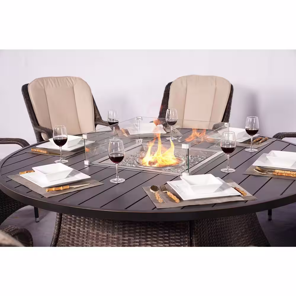 DIRECT WICKER Turnbury Large 70.8 in. Propane Round Brown Wicker Gas Fire Pit Table with Tempered Glass Surround