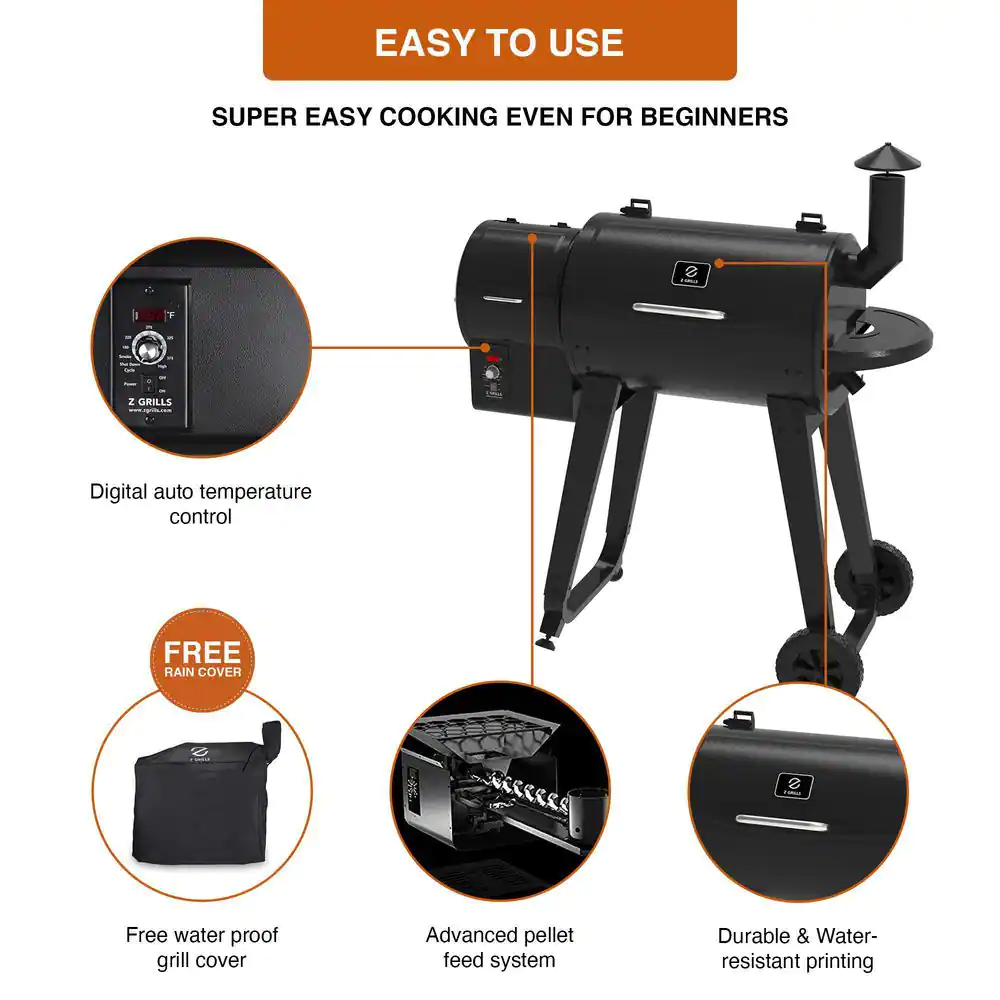 Z GRILLS 459 sq. in. Wood Pellet Grill and Smoker PID, Black