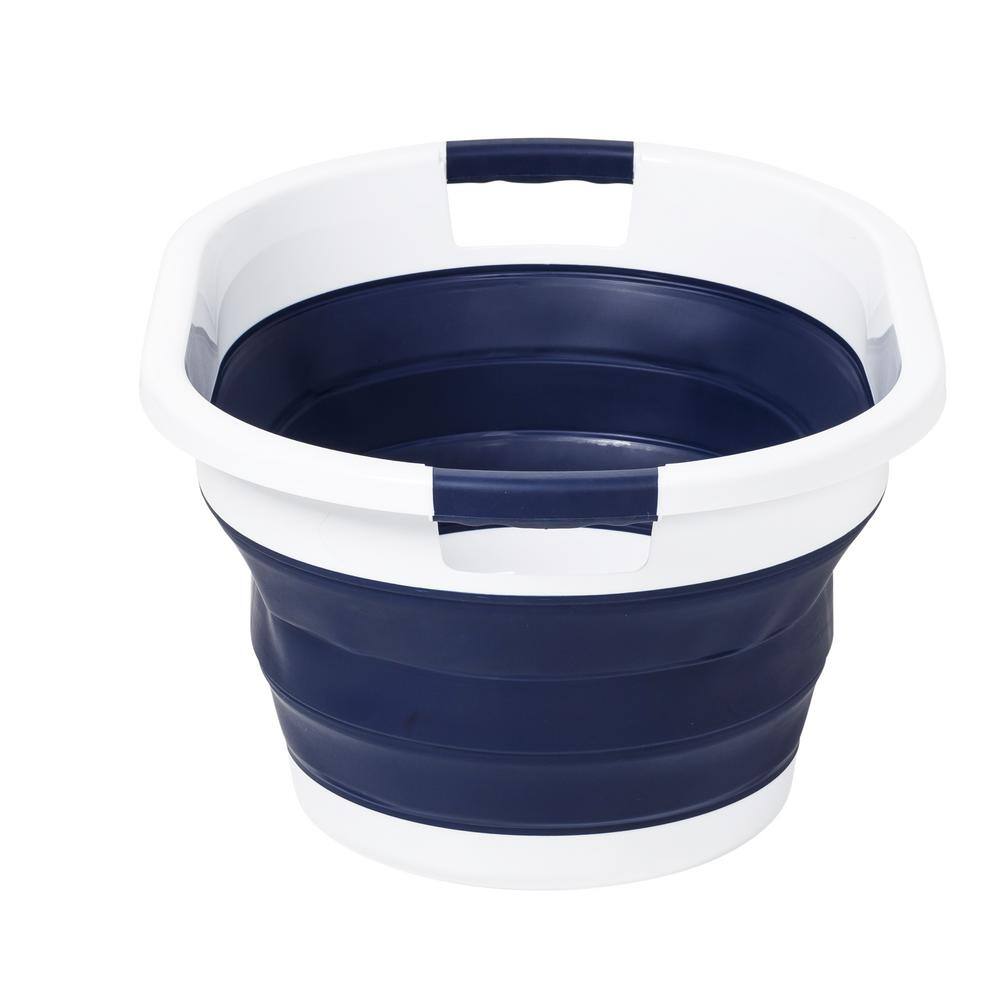 Honey-Can-Do Navy Blue/White Collapsible Rubber Laundry Baskets (Set of 2)
