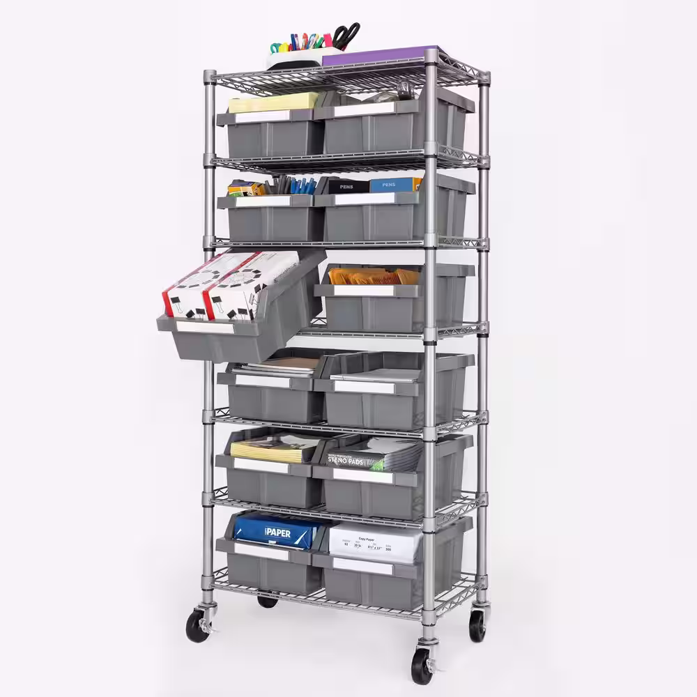Seville Classics Commercial 7-Tier 12-Bin Rack NSF Steel Garage Storage Shelving Unit 24 in. W x 56 in. H x 14.25 in. D