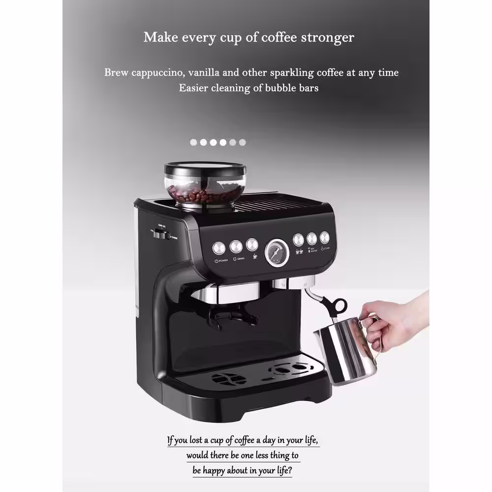 None 10 Cup Black Drip Espresso Machine Coffee Maker with Build in grinder, Automatic off, Milk Froth