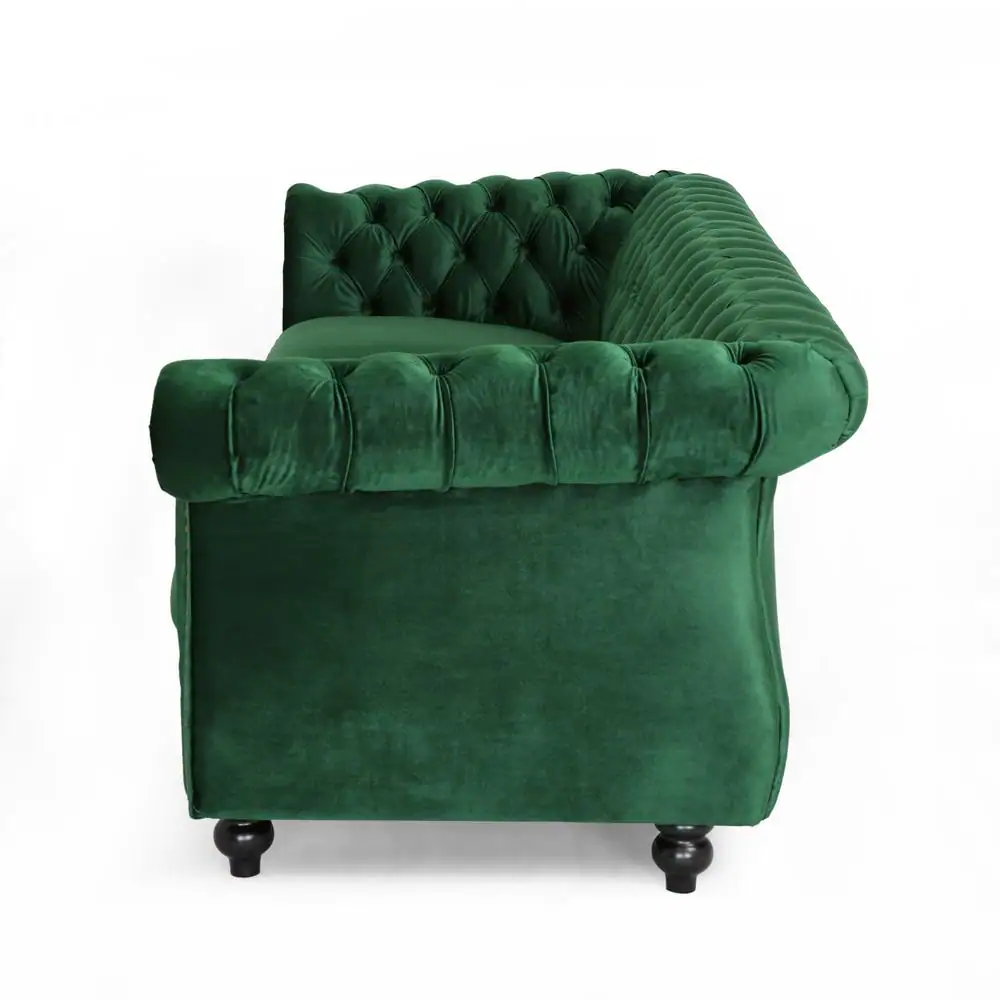 Noble House Sommerville Emerald Velvet 3-Seater Chesterfield Sofa with Flared Arms