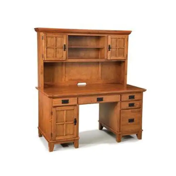 HOMESTYLES 58 in. Rectangular Cottage Oak 5 Drawer Computer Desk with Solid Wood Material