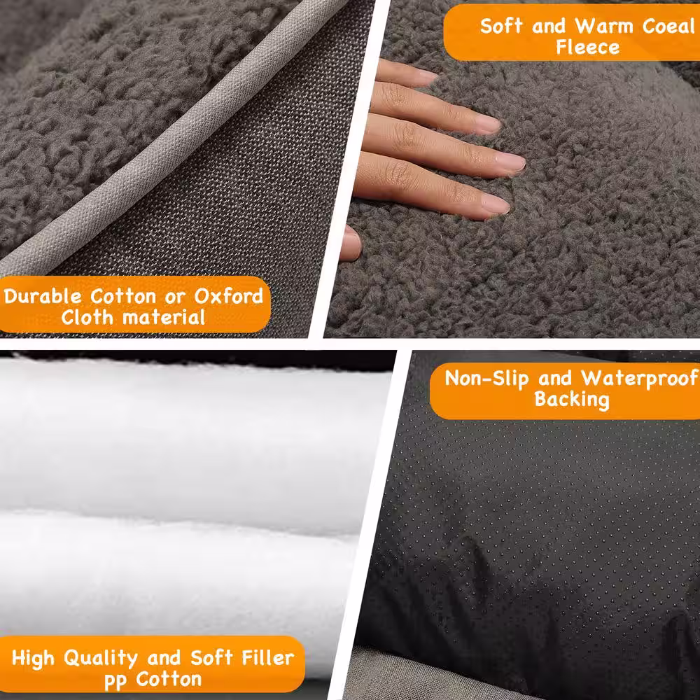 None Washable Extra Large Grey Dog Bed With Bolster