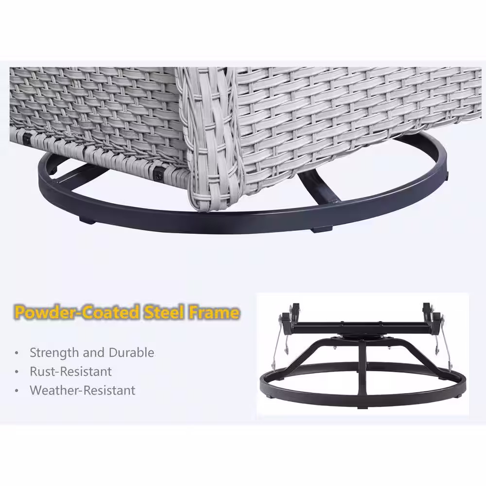 Gymojoy Carolina Light Gray 3-Pieces Wicker Patio Conversation Deep Seating Set with Olefin Baby Blue Cushions