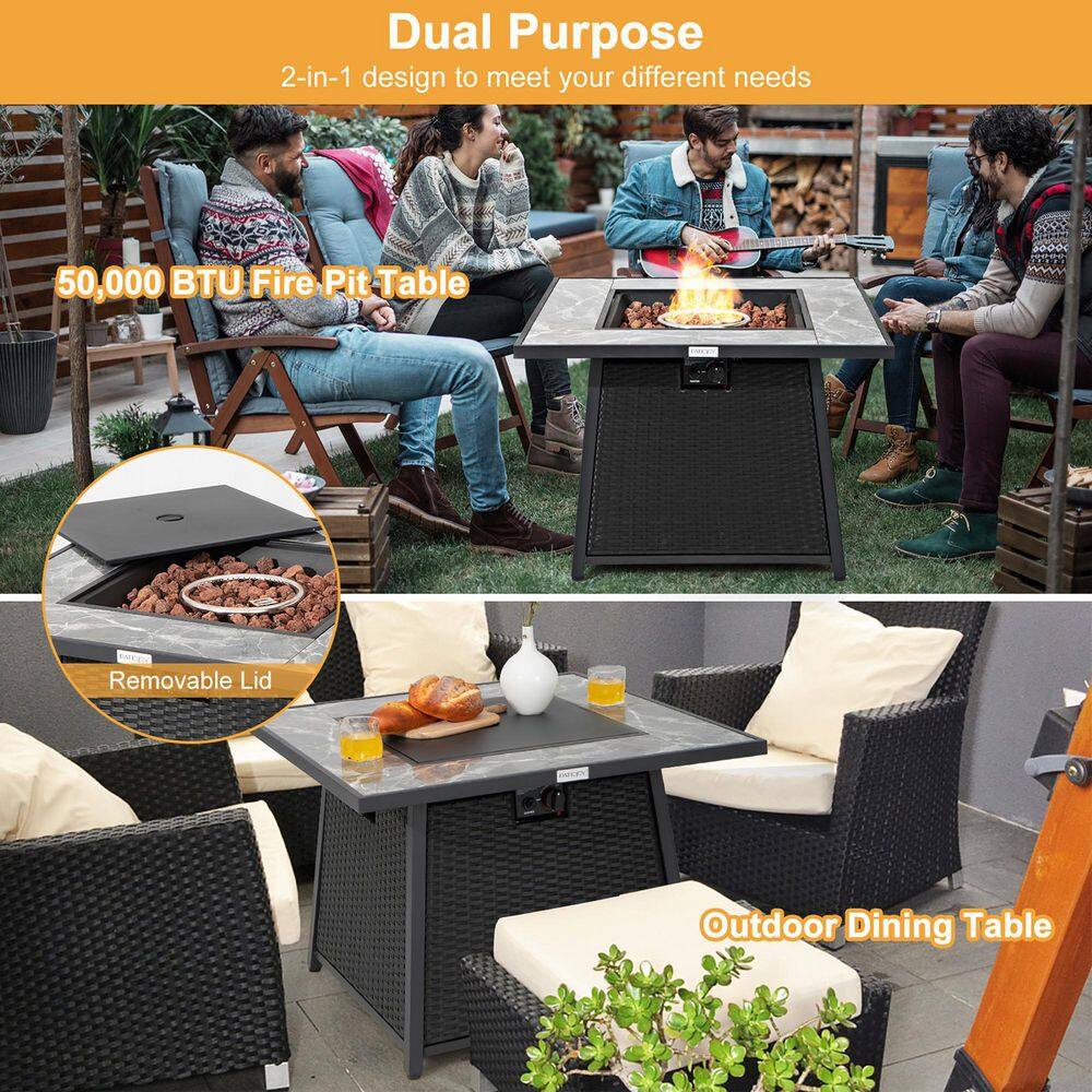 Costway 35 in. Propane Gas Fire Pit Table Patio PE Wicker Rattan w/Lava Rocks PVC Cover