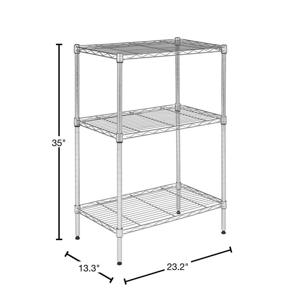 SAFAVIEH Chrome 3-Tier Carbon Steel Wire Shelving Unit (23 in. W x 35 in. H x 13 in. D)