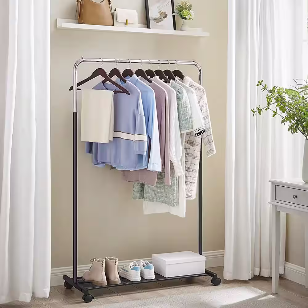 None Chrome Metal Garment Clothes Rack 36 in. W x 62 in. H