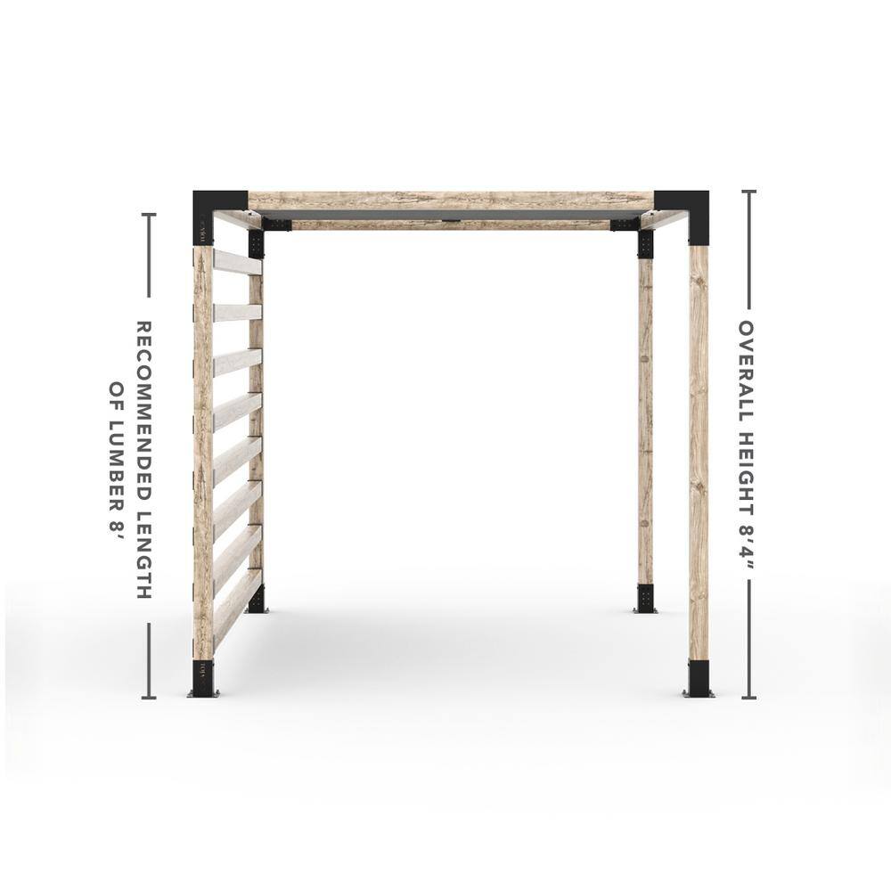 TOJA GRID 8 ft. L x 12 ft. W Pergola Kit with 4x4 KNECT Post Wall and Crimson Shade Sail, 4x4 Wood Posts