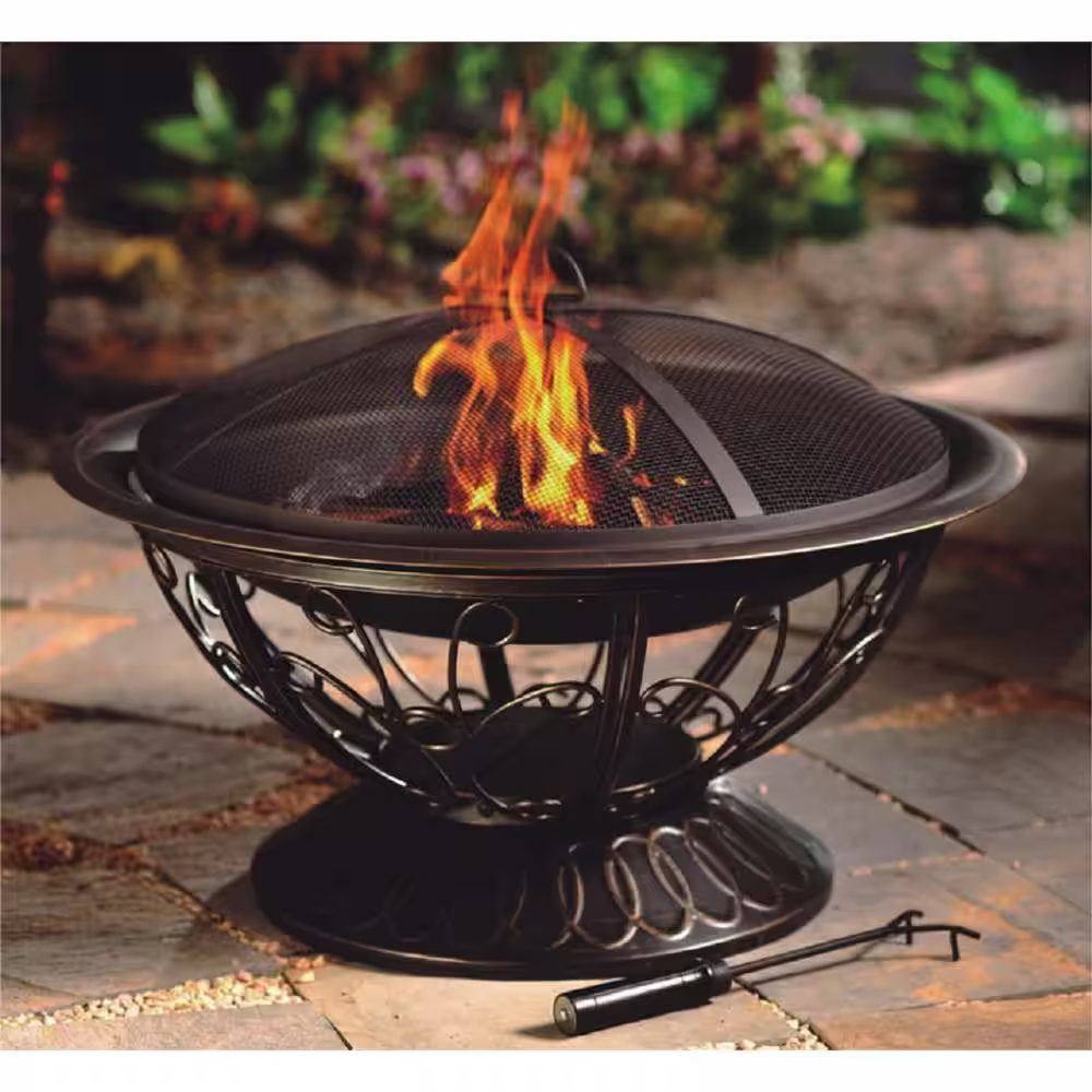 AZ Patio Heaters 30 in. Scroll Wood Burning Firepit in Black