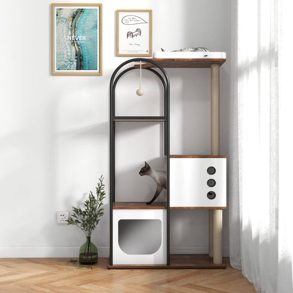 None Cat Tree Tower Cat Tower House with Scratcher Post Cat Tree Condo with Scratching Pads Cat Furniture with Resting Bed