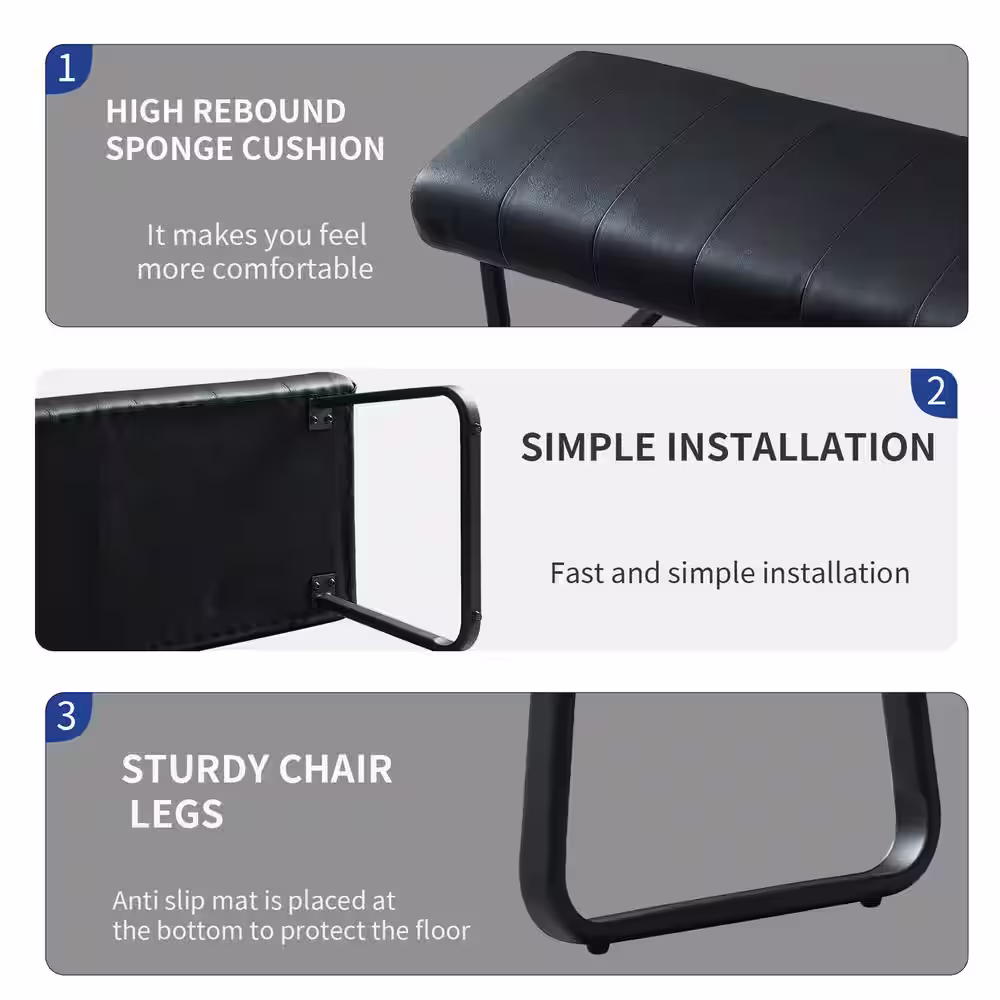 GOJANE Modern Black Dining Bench Backless with Metal Legs 47.2 in. (Black)