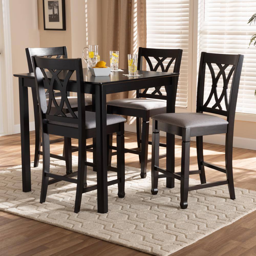 Baxton Studio Reneau 5-Piece Gray and Espresso Pub Set