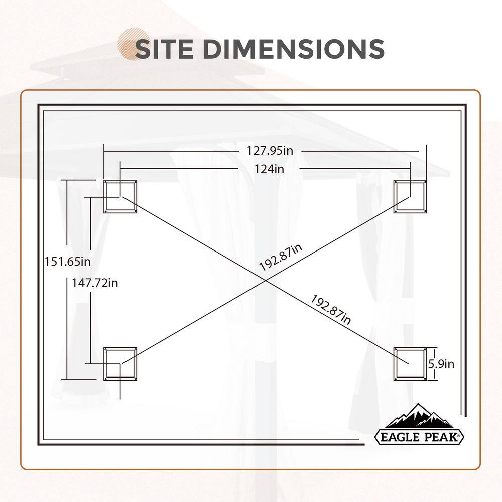 EAGLE PEAK 14 ft. x 12 ft. Black Outdoor Permanent Double Roof Hardtop Gazebo with Mosquito Mesh Netting and Privacy Curtains