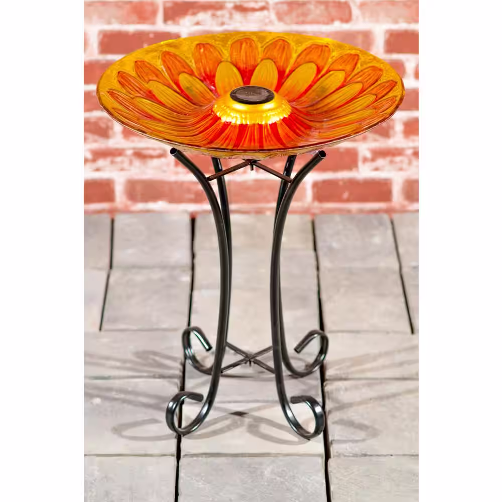 Hi-Line Gift Solar Glass Sunflower Birdbath