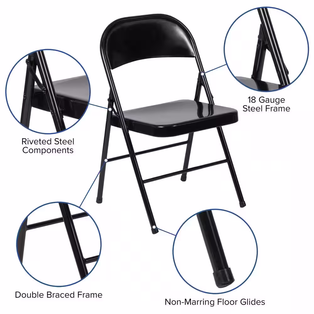 Carnegy Avenue Black Metal Folding Chair (2-Pack)
