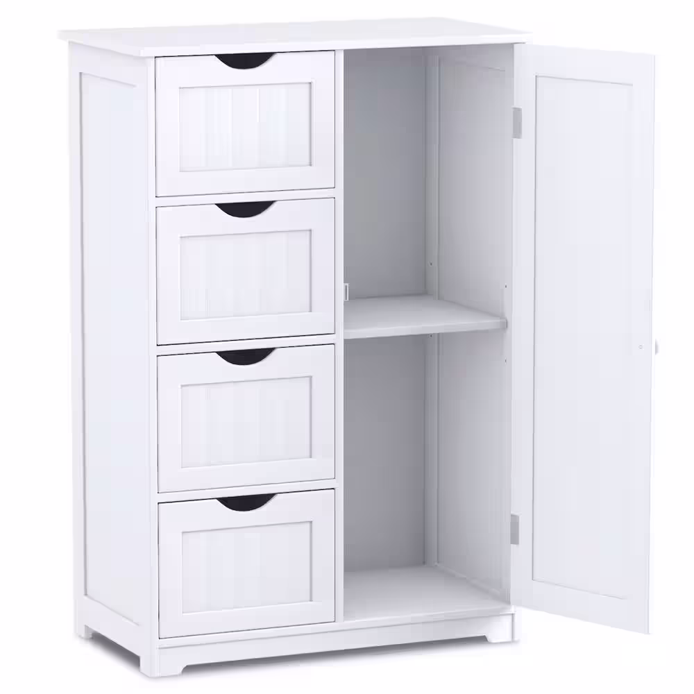 Costway 22 in.W x 32 in.H x 12 in.D 4-Gauge 2-Shelves Wooden Freestanding Cabinet in White
